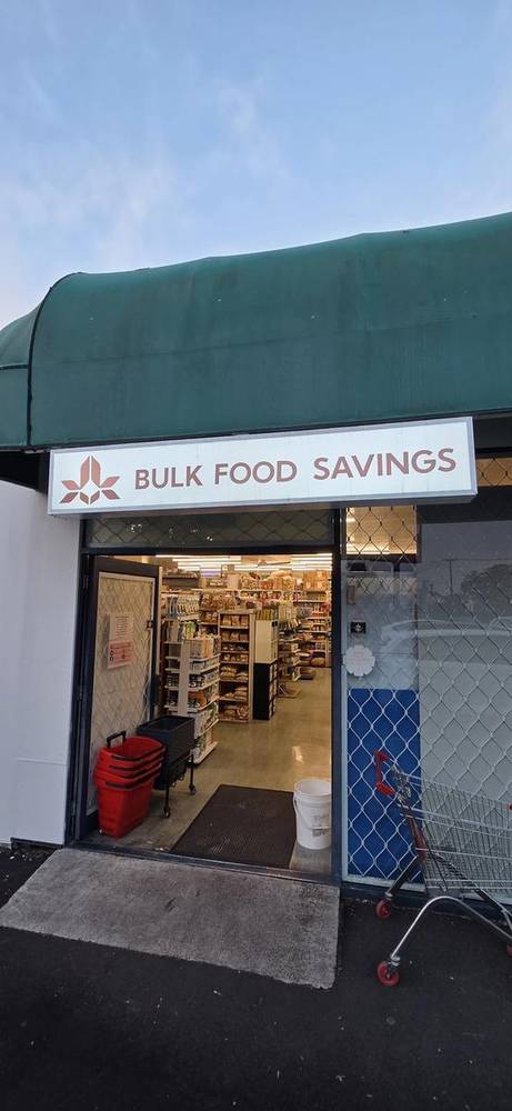 Bulk Food Savings storefront sign