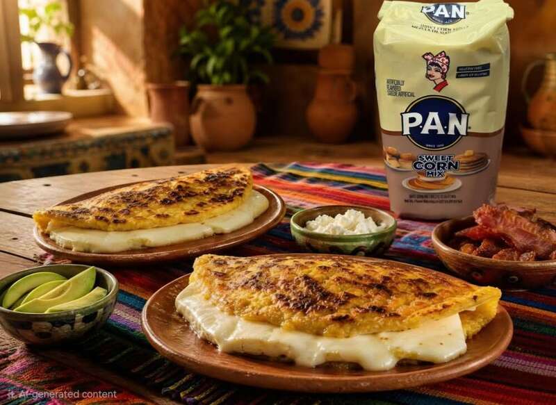 Two cachapas con queso plates avocado bacon