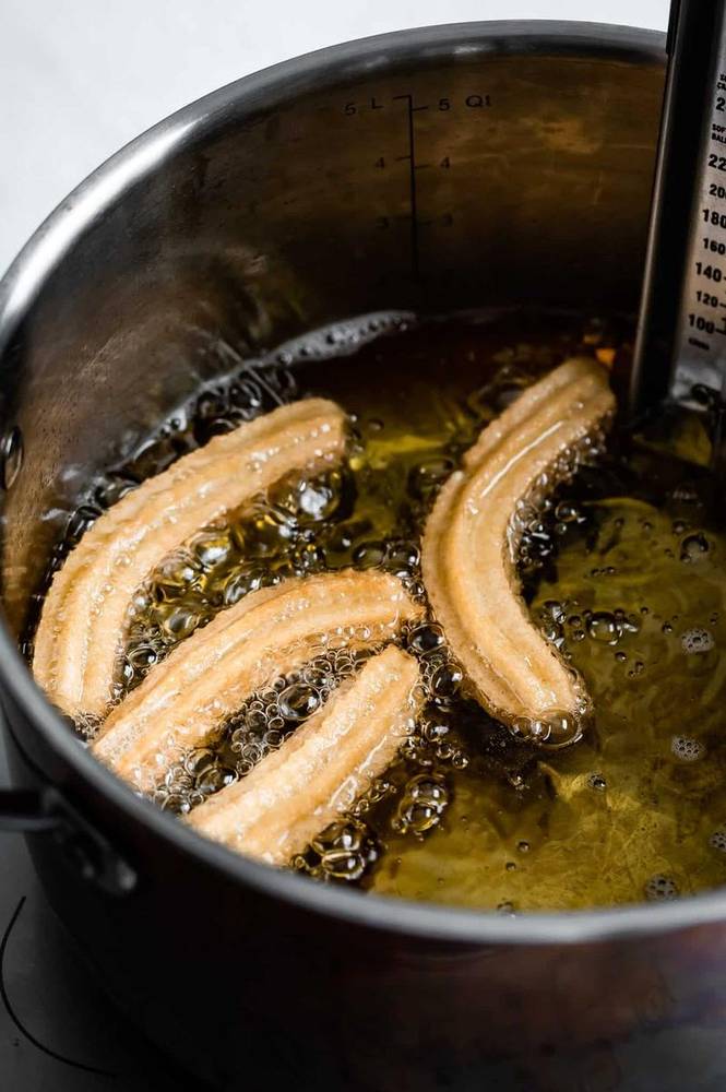 Frying gluten free corn churros in oil