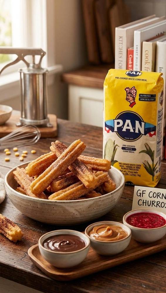 Gluten free corn churros bowl with PAN flour and dips