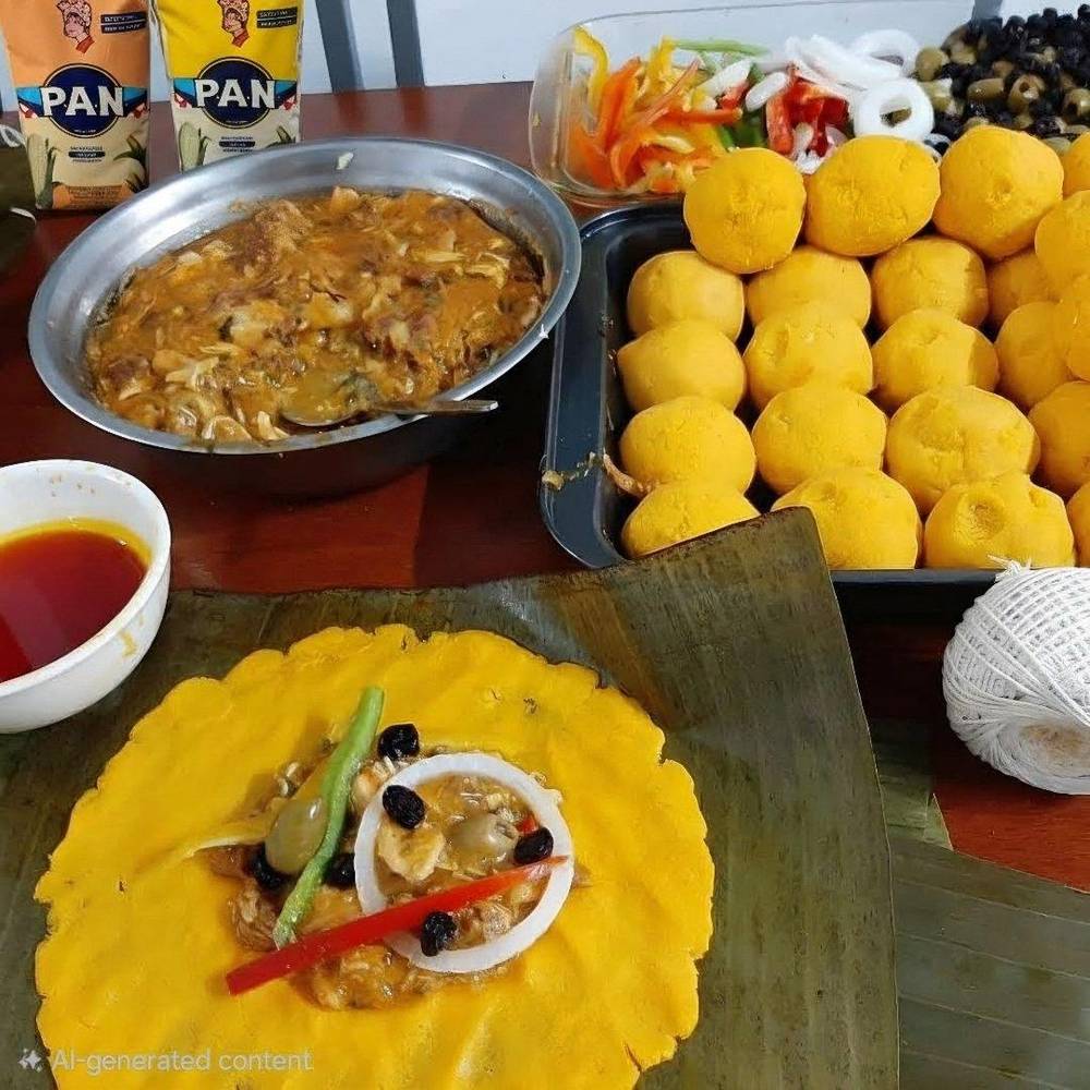 Making hallacas with PAN yellow corn flour and filling