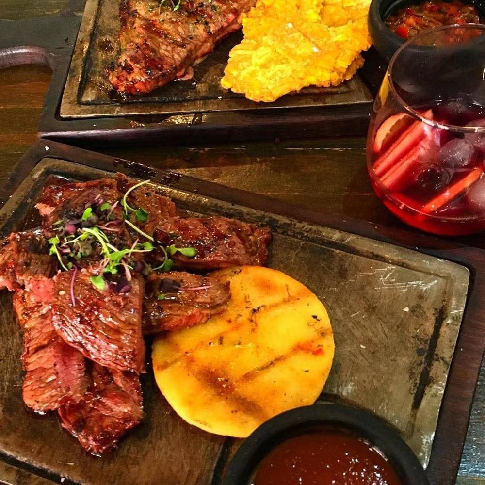 El Humero grilled steak with arepa and sangria