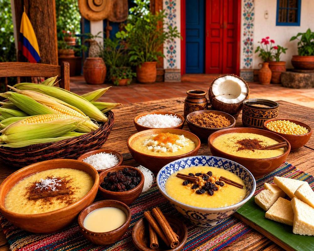 Colombian mazamorra spread with corn, coconut, cinnamon and cheese